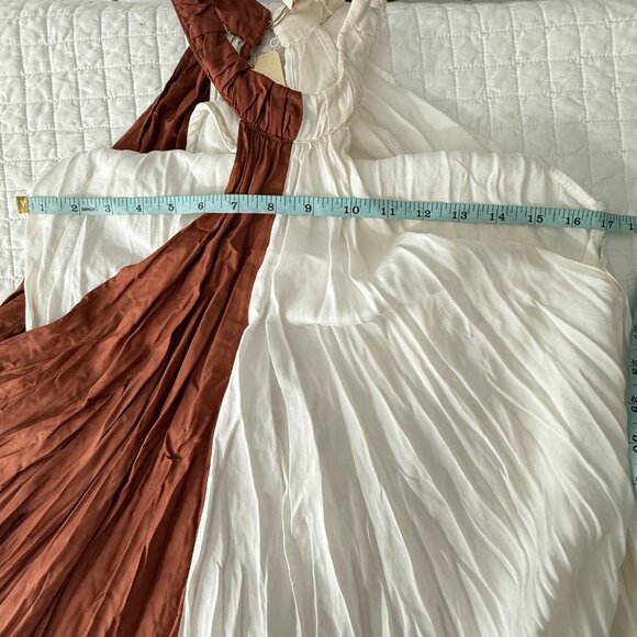 Letmebe Anthropologie XS Halter Maxi Dress Brown & White Colorblock Viscose - Picture 13 of 13